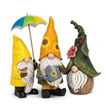 Gnome Statue Holding Umbrella White Beard 13.5" High Poly Resin Yellow Raincoat image 3