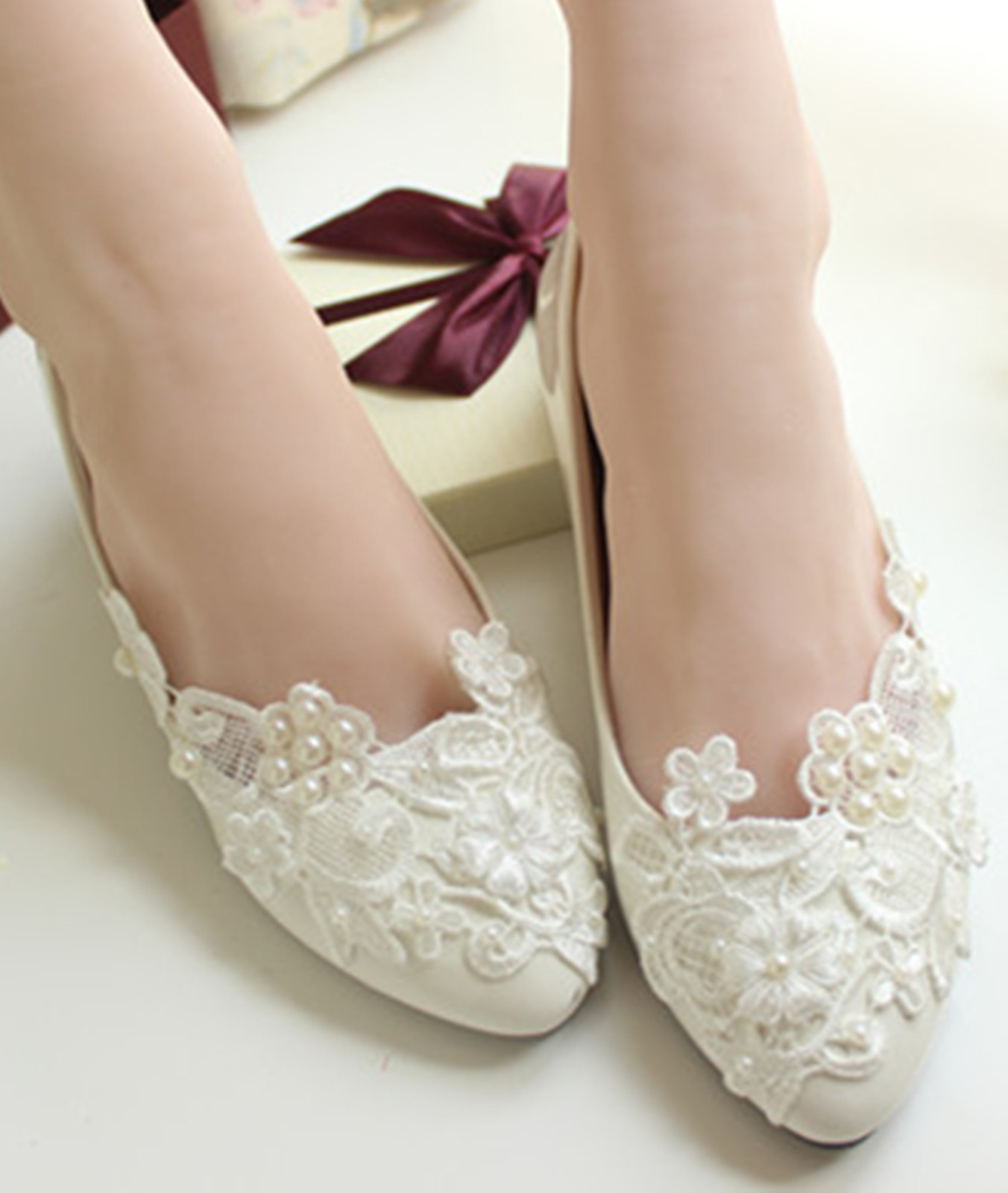 White Lace Bridesmaids Shoesrhinestone Bridal Shoeswhite Lace Wedding