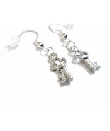 Silver Fish Hook Earrings with Tiny Key Charms - $7.00