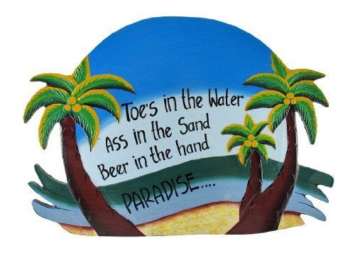 Blue `Toes in the Water` Palm Tree Paradise Wall Plaque [Kitchen]