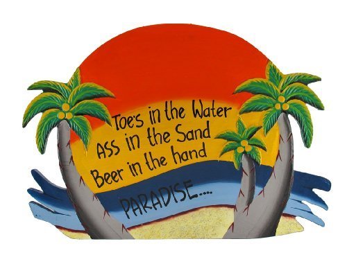 Orange `Toes in the Water` Palm Tree Paradise Wall Plaque [Kitchen] - $24.73