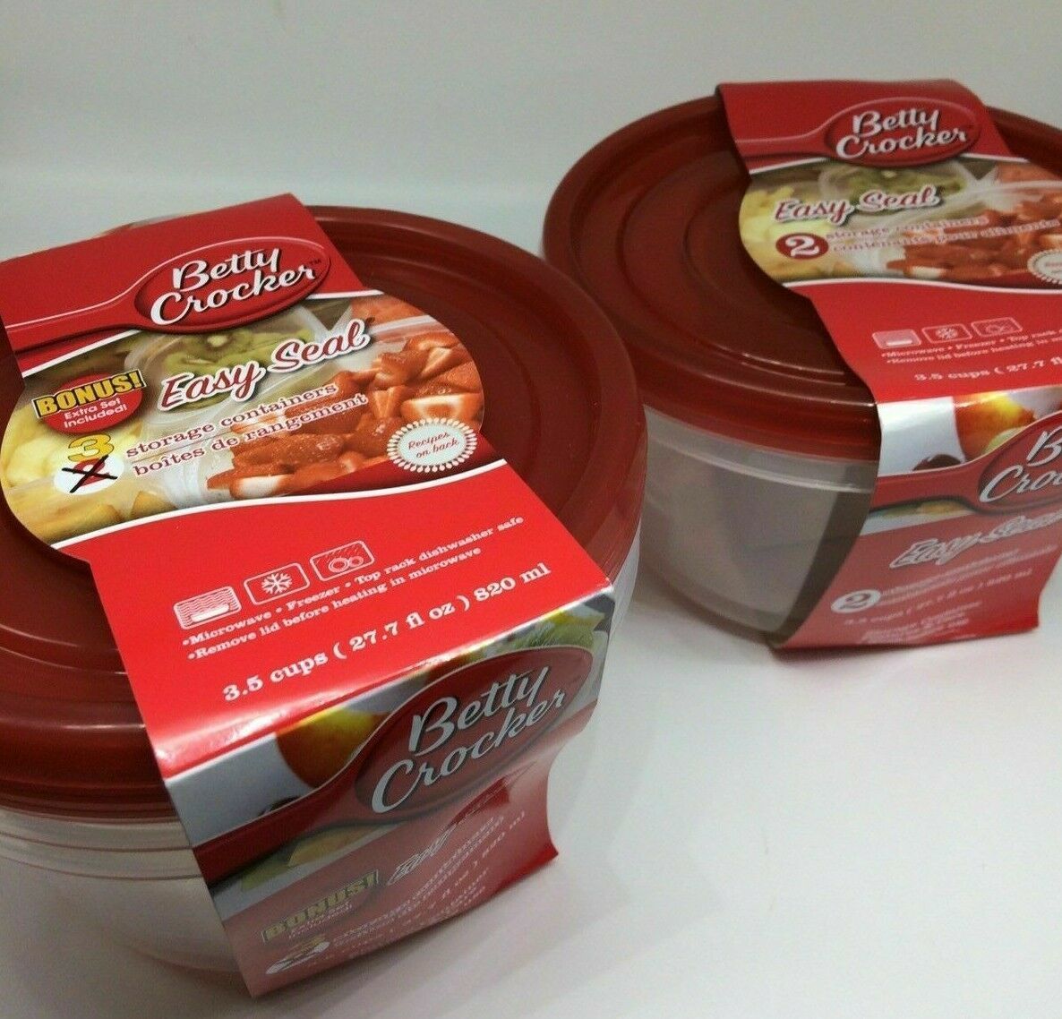 Betty Crocker Easy Seal Round Storage Containers Set of 4+1 Bonus 5 Containers Food Storage