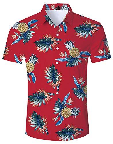 Loveternal Luau Shirts for Men Red Tropical Ugly Hawaiian Shirts for Men Travel  Casual Shirts