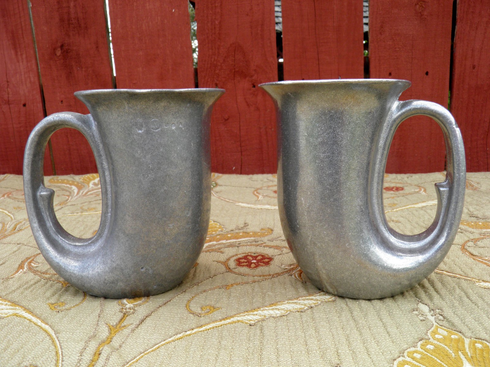 LOT 4 Two Pewter Horn Mugs Beer Stein Tankard Tavern Mug