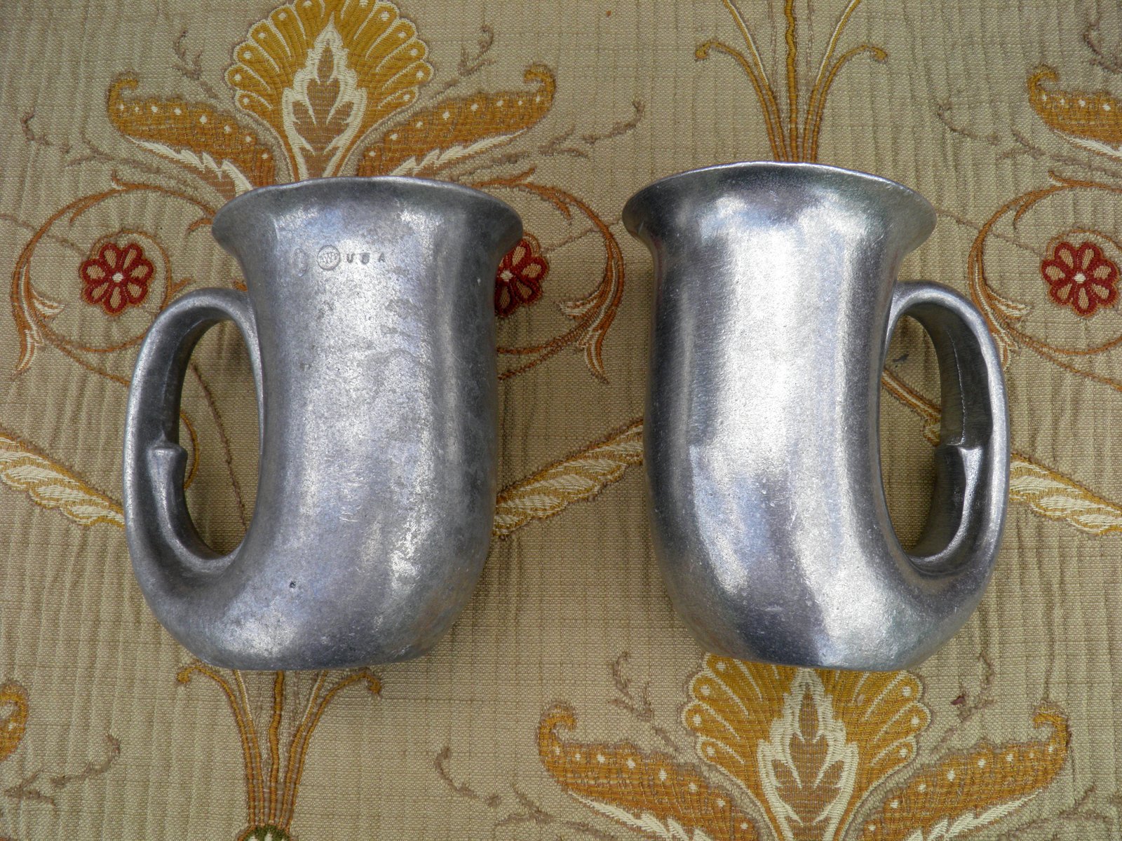 LOT 4 Two Pewter Horn Mugs Beer Stein Tankard Tavern Mug