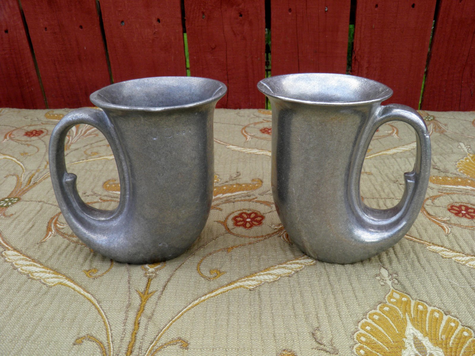 LOT 4 Two Pewter Horn Mugs Beer Stein Tankard Tavern Mug