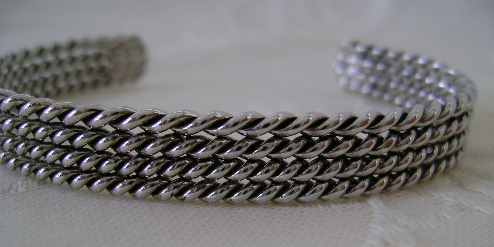 Bracelets, Set of 3 Silvertone, Cuff & Chain Styles - Bracelets