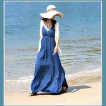 Summer Sun Extra Long Thin V Neck Halter Straps Bohemian Style Beach Maxi Dress  image 1