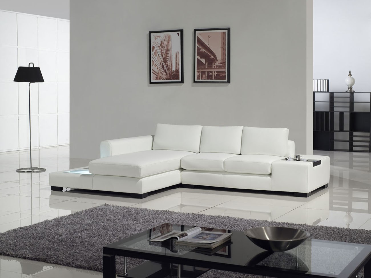 Modern White Leather Sectional Sofa With And 50 Similar Items Modern White Leather Sectional Sofa With Built In Light And Table Model Lf 202