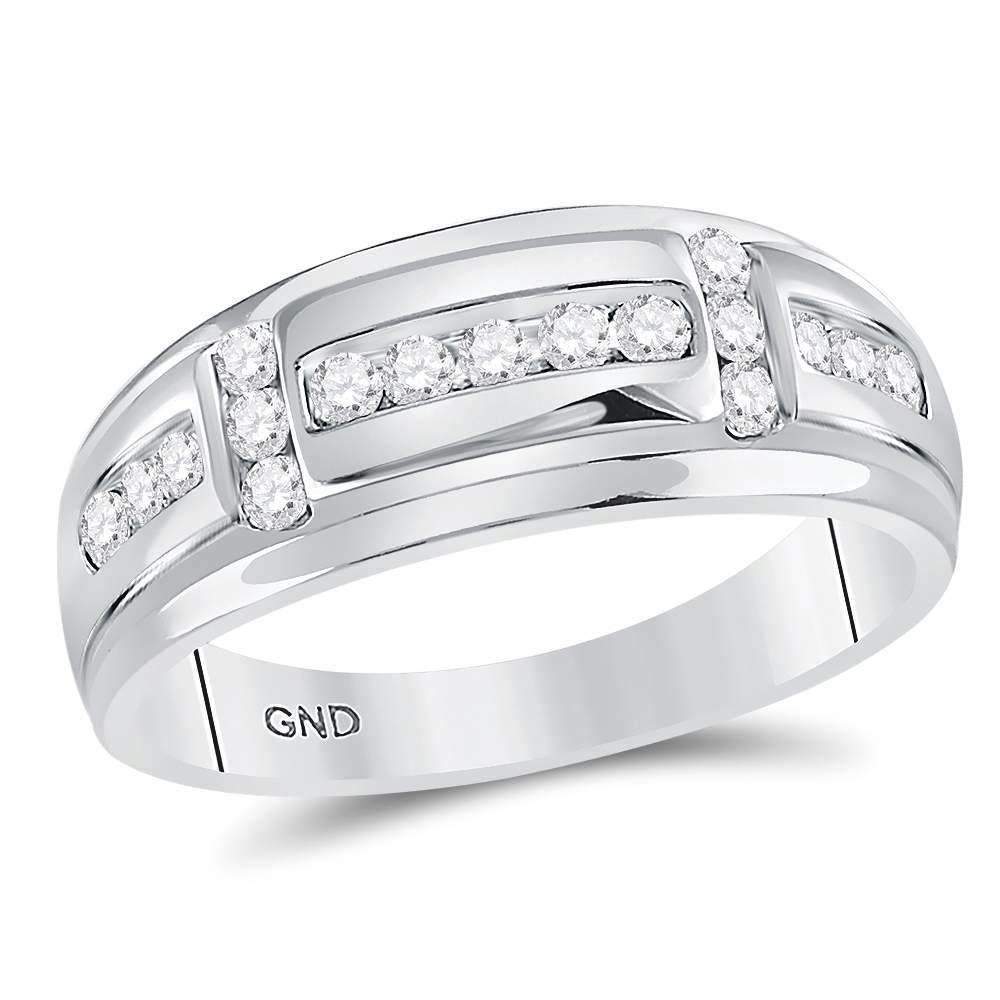 10Kt White Gold Mens Diamond ChannelSet Wedding Band Ring