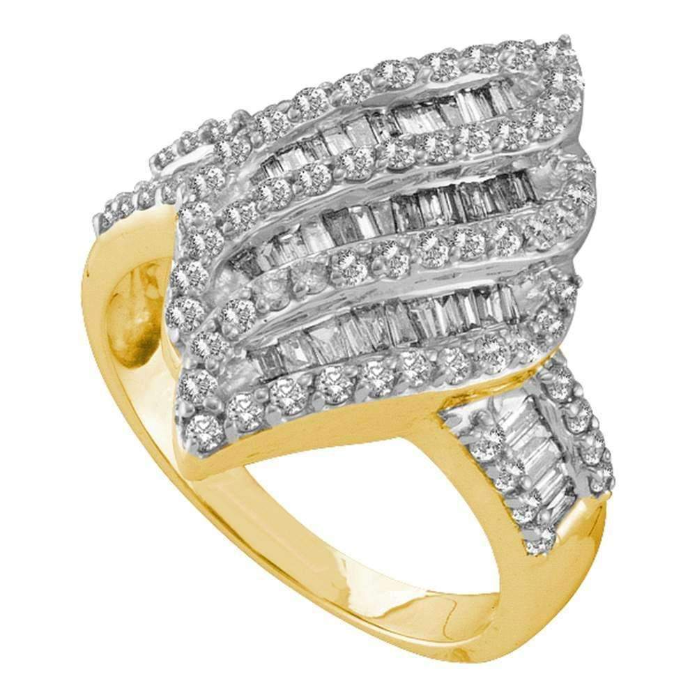 14Kt Yellow Gold Womens Baguette Diamond Oval Stripe Cluster Ring 1.00