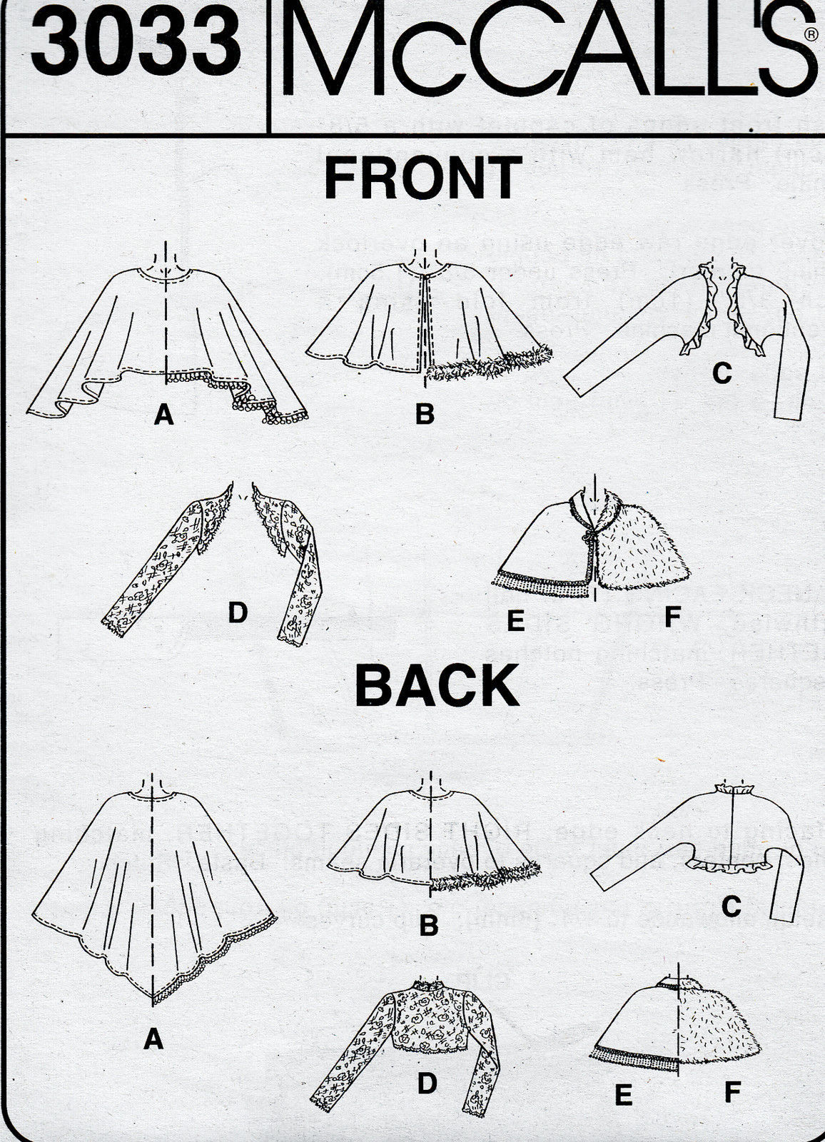 EVENING SHRUGS SHAWLS CAPELET LACE FAUX FUR + MCCALL 3033 UNCUT.PATTERN