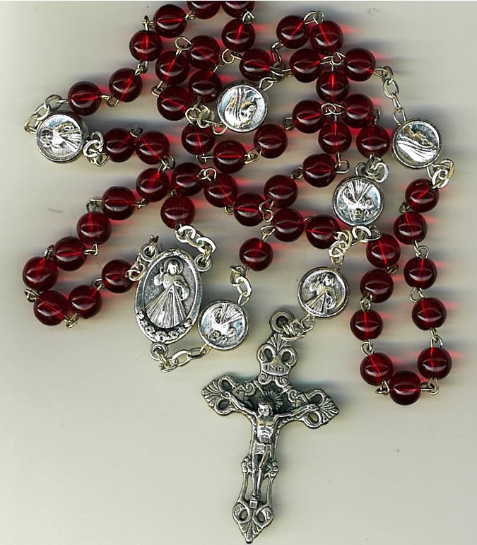 Rosary - Red round Bead - Divine Mercy