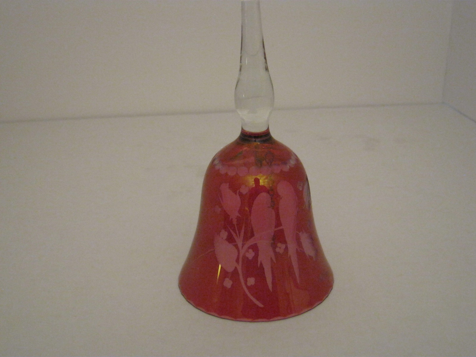 Primary image for VINTAGE RED CRYSTAL BELL WITH ETCHED LOVE BIRDS SIGNED BY C. KING