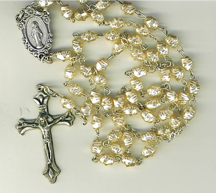 Rosary   imitation white pearl beads  1080a 001