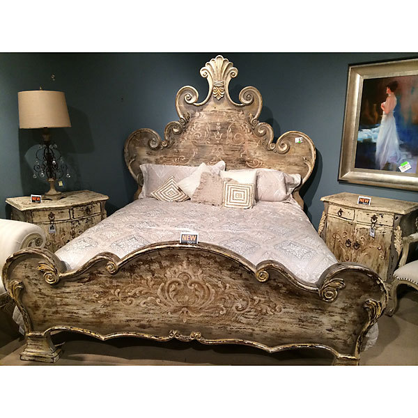 Beautiful French Country Provence Hand Painted Carved King Size Bed