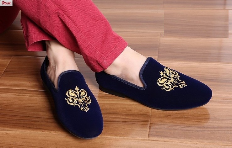 mens party velvet embroidered loafer shoes,Mens blue velvet shoes ...