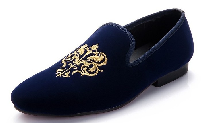 mens party velvet embroidered loafer shoes,Mens blue velvet shoes