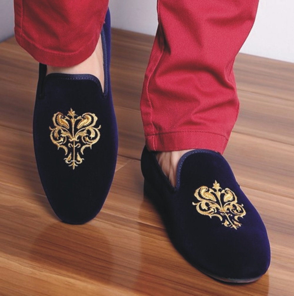 mens party velvet embroidered loafer shoes,Mens blue