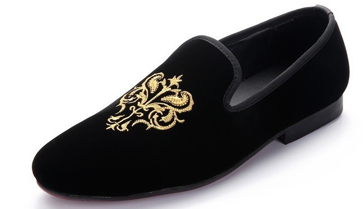 Handmade mens party velvet embroidered loafer shoes,Men's black velvet ...