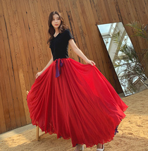 Women High Waist Floor Length Chiffon Skirt Purple Red Chiffon Bridesmaid Skirt  image 2