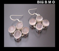 ROSE QUARTZ Vintage Dangling Earrings set in Sterling Silver - 1 1/2 inches long - $75.00