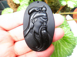 2015 Year natural Obsidian stone Hand carved guanyu good luck guangong pendant  - $15.83