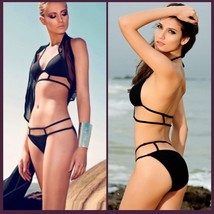 Hot Pink or Black Sexy Brazilian Strappy Design Padded Halter Bikini Swim Suit image 1