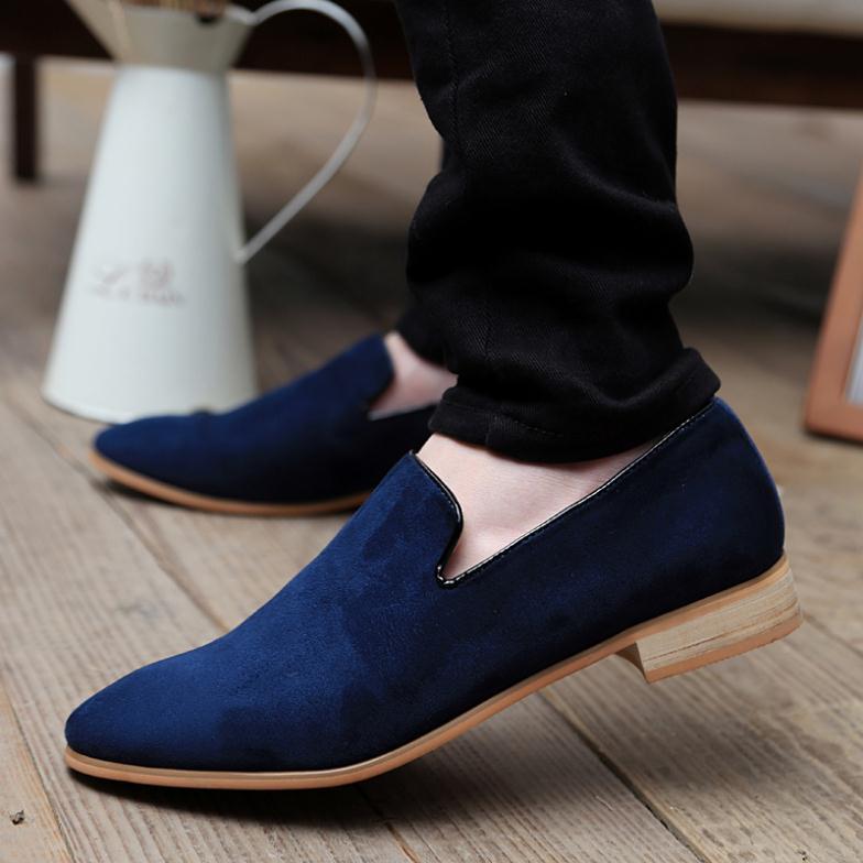 Mens fashion blue suede leather slip-on shoes men casual loafer suede ...
