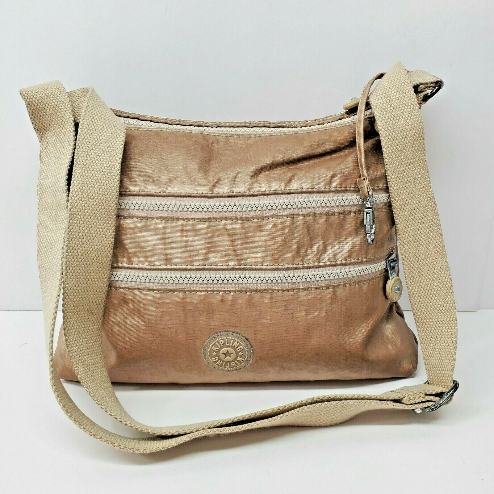 Kipling Gold Cross Body Triple Zip Purse Nylon Women's Bags & Handbags