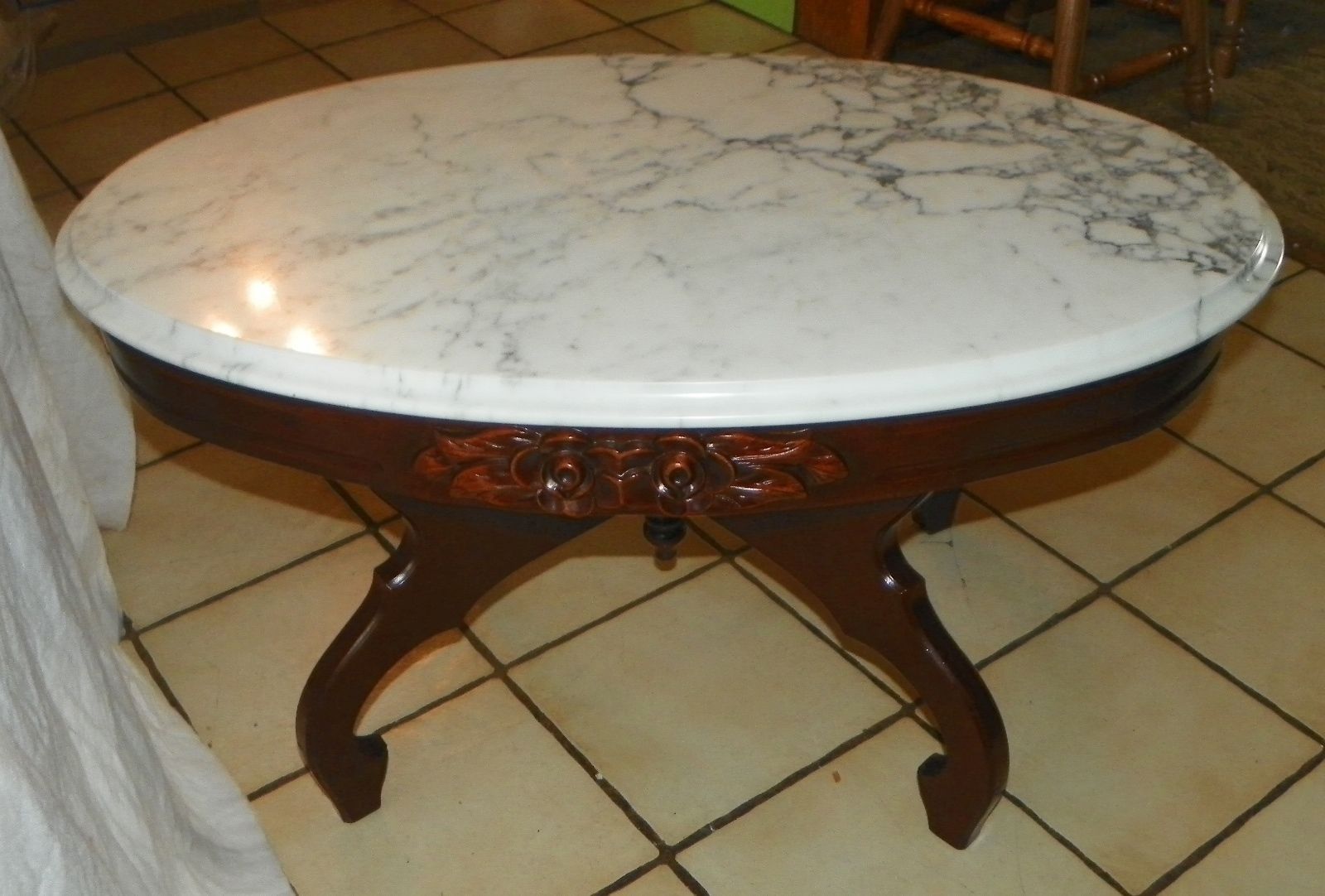 Mahogany Rose Carved Marble Top Coffee Table (CT54) Post1950