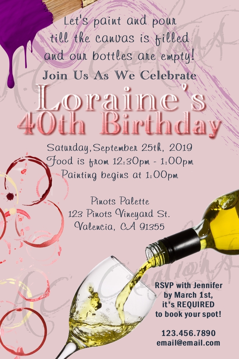 Paint Art and Wine Birthday Party Invitation - You Print - Invitations ...