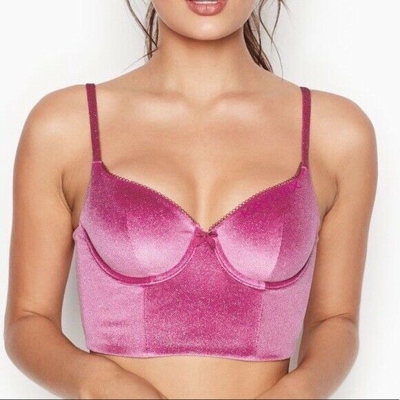 NWT Victorias Secret Velvet Plunge Bralette Padded Wireless Bra Pink XS S