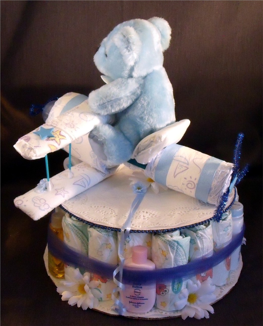 Blue AIRPLANE Baby Shower Gift Boy Diaper Cake Centerpiece ...