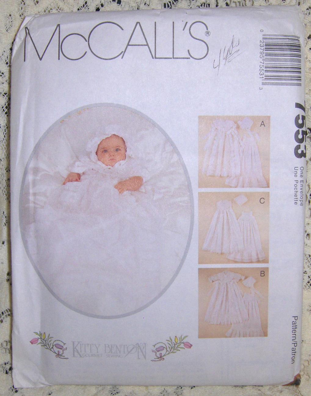 McCalls Infant Christening /Baptism Dress Slip and Bonnet Sewing ...