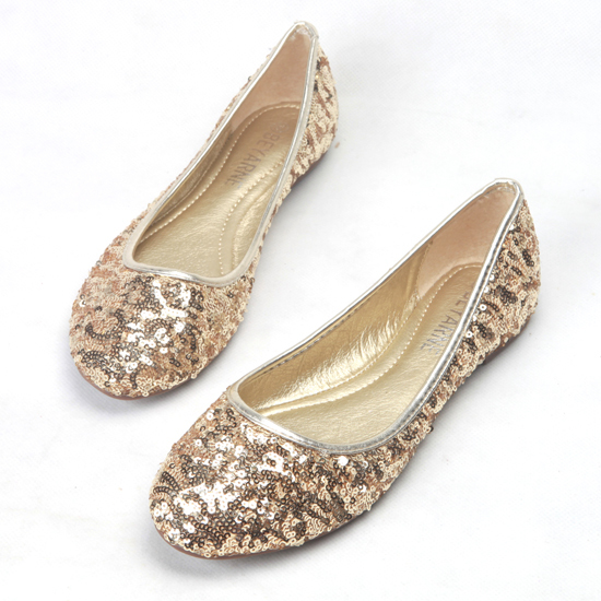 Sequin Champagne Gold Ballet Flats Slippers Shoes Round toe Party flats ...