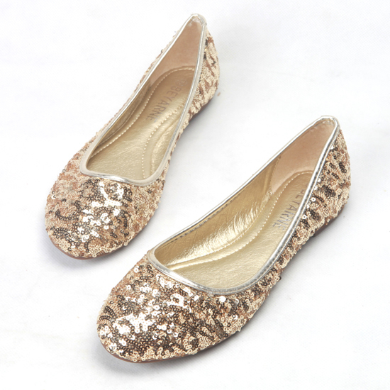 gold sequin flat shoes
