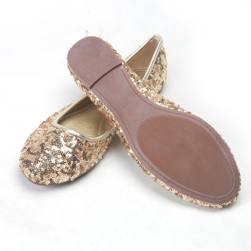 gold sequin flat shoes
