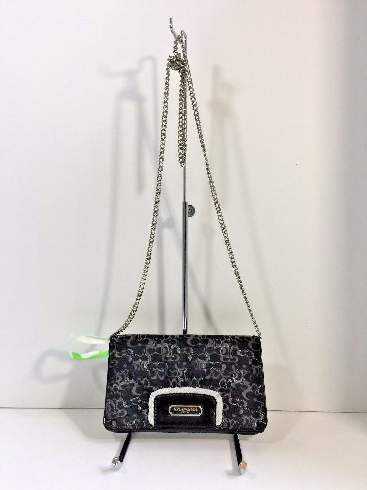 Coach Evening Bag Clutch Crossbody 44144 Lurex Optic Black Silver B24