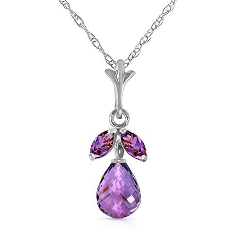 Galaxy Gold GG 1.7 Carat 14k 22 Solid White Gold Necklace with Natural Amethyst