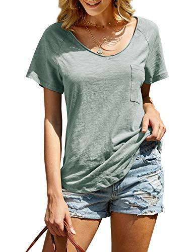 imesrun Womens Soft Cotton Summer Tops V Neck Short Sleeve T Shirts ...