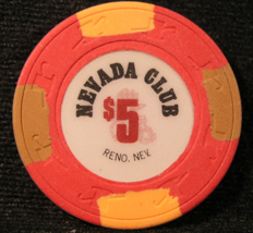 NEVADA HARD TO FIND $5.00 GAMING CHIP 1989! 1989 NEVADA CLUB CASINO RENO 