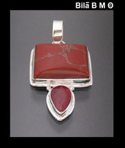 RED JASPER and ROYAL RUBY Pendant in Sterling Silver  - 1 3/4 inches - F... - $95.00
