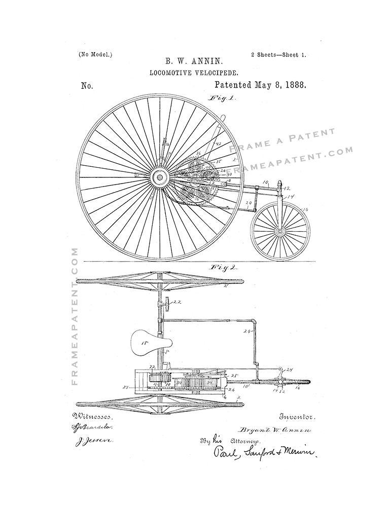 Locomotive-velocipede Patent Print - White