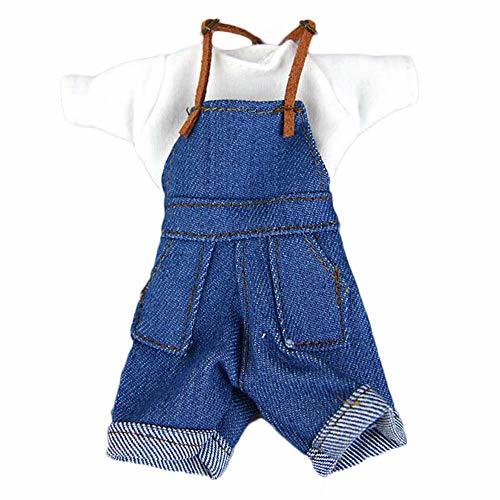 Doll Clothes Handmade White T-Shirt Blue Overalls Jeans Casual Wear Doll Clothes