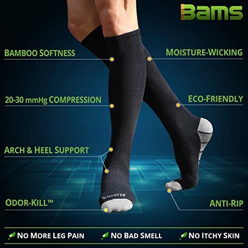 BAMS Odor-Kill Bamboo Compression Socks for Men, Women– BEST Soft ...