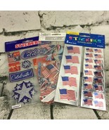 US Flag Patriotic Red White &amp; Blue Stickers Autocollants Scrapbooking Lot  - $11.88