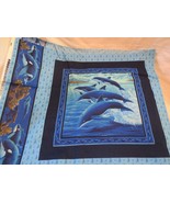 CRANSTON VIP PRINT FABRIC PANELS DOLPHINS WHALES PILLOW - $7.00
