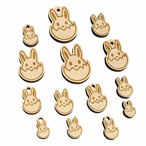 Easter Bunny Hatching Egg Shell Mini Wood Shape Charms Jewelry DIY Craft - 12mm