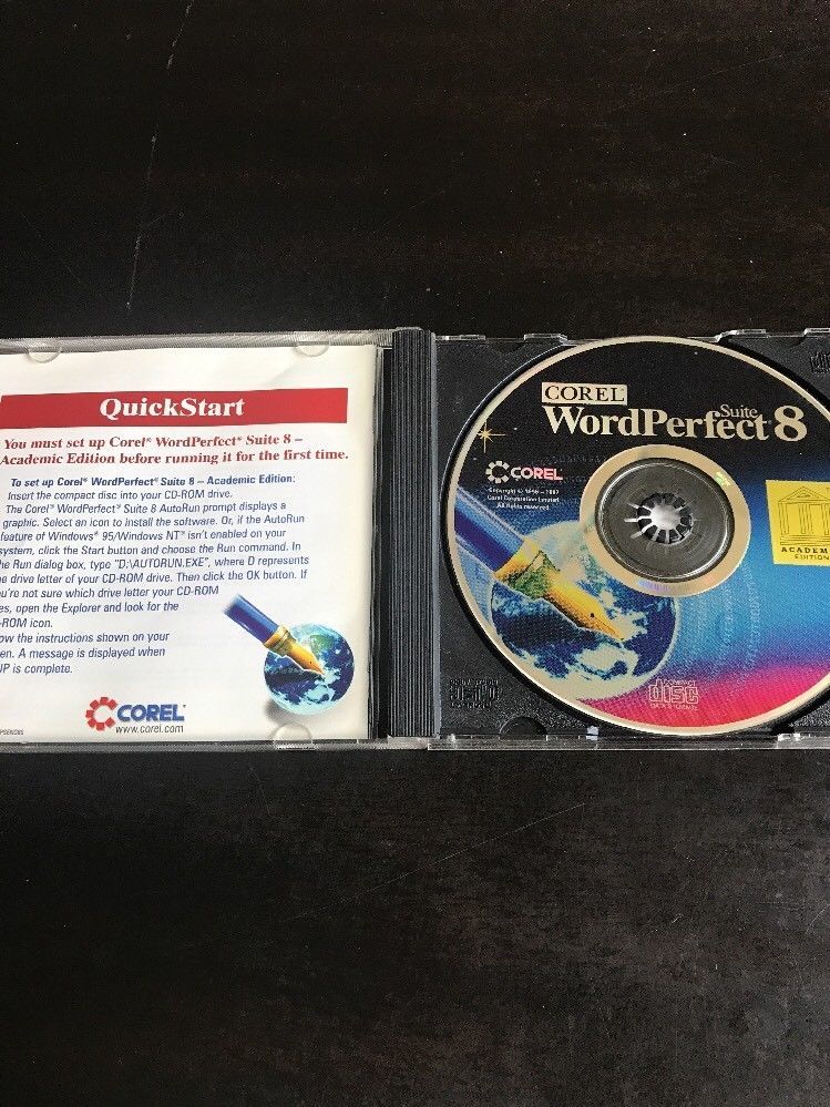 Corel WordPerfect Suite 8 PC CD ROM Windows Word Perfect Academic ...